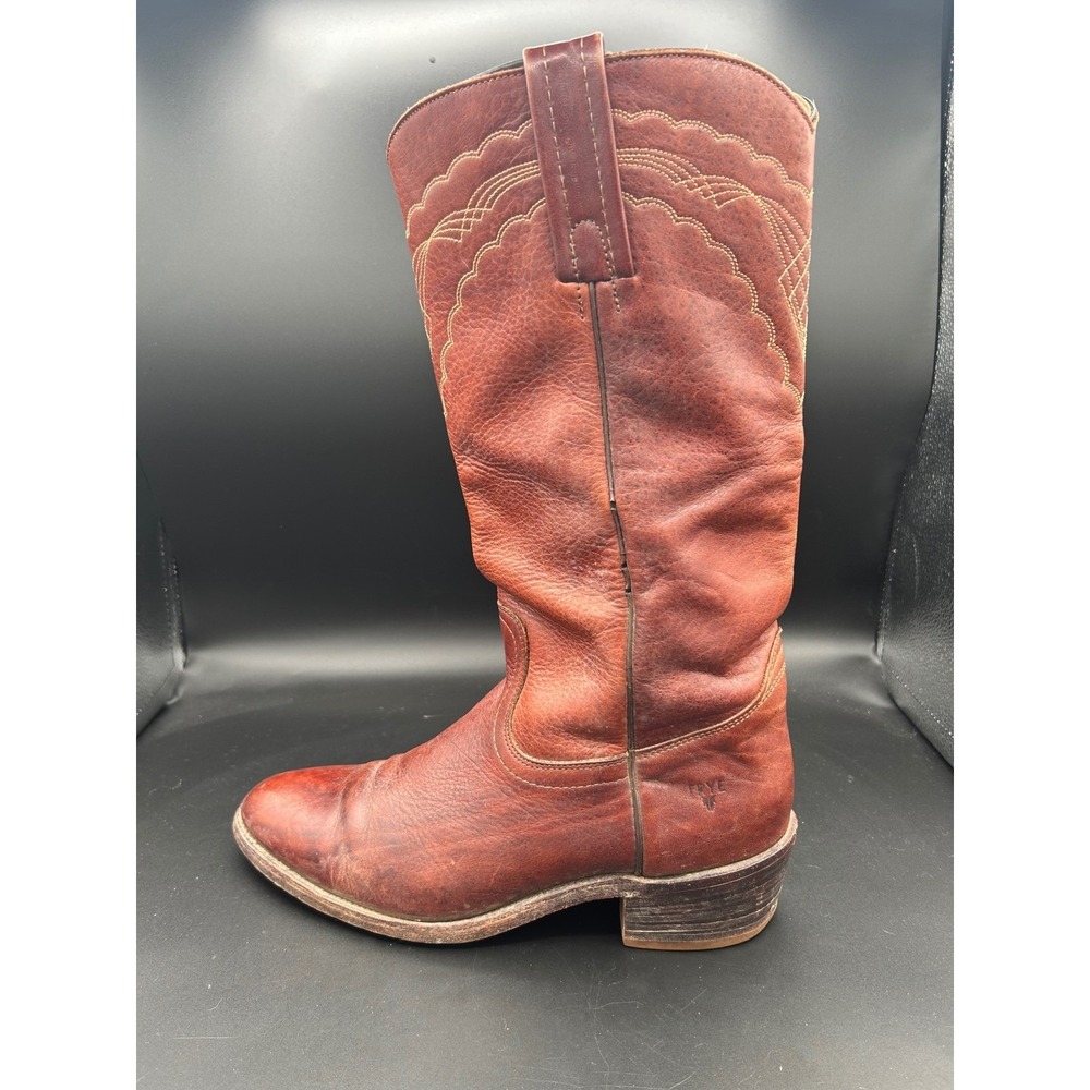 Frye Western Boots Leather Cognac Tall Side Zip 3029 Mens 10.5 D USA (READ)